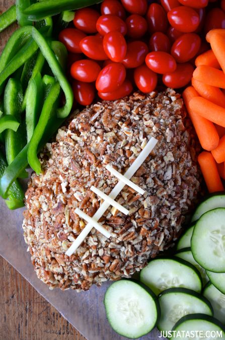 Football cheese ball with veggies